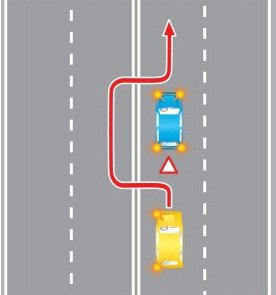 Выезд в нарушение требований, предписанных разметкой проезжей части дороги, на полосу, предназначенную для встречного движения, при объезде препятствия.